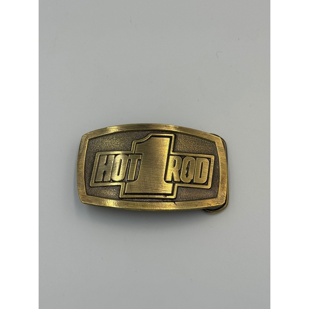 Vintage Hot Rod 1 Belt Buckle Brass Tone Automotive Racing Retro Style Metal